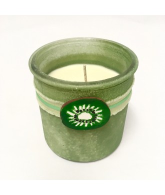 Bougie grand pot en verre vert- cire soja- Kiwi