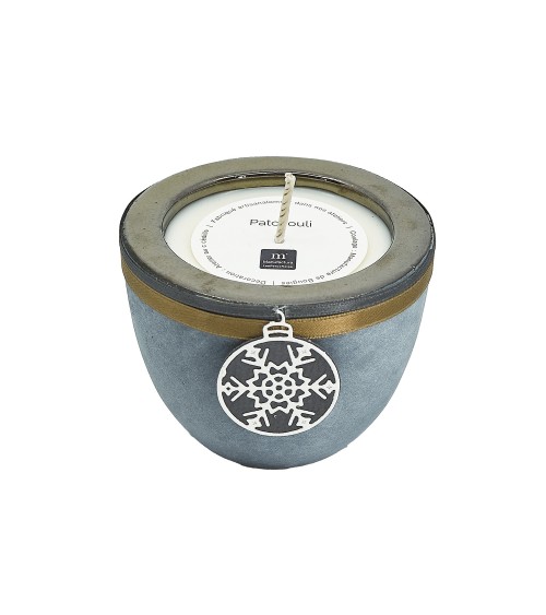 bougie pot discret bleu bronze patchouli