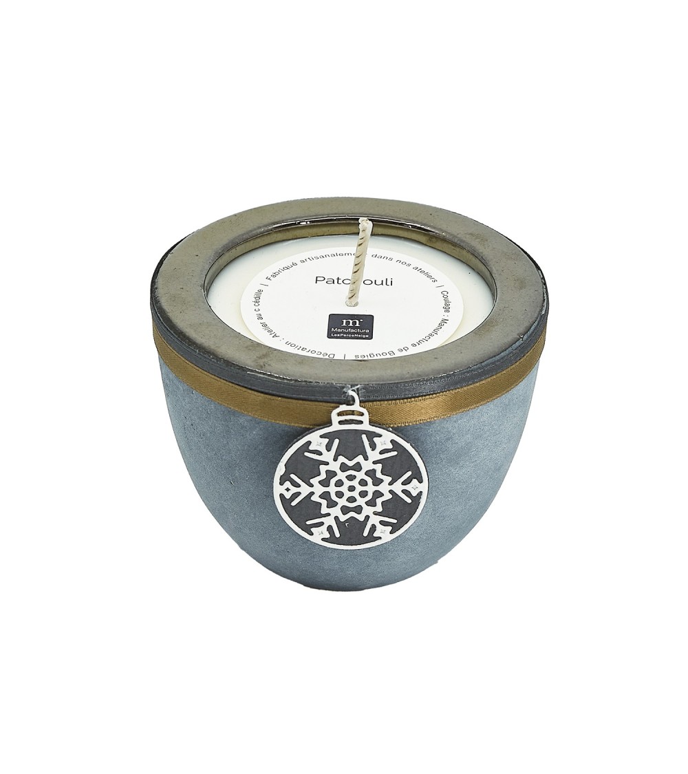 bougie pot discret bleu bronze patchouli