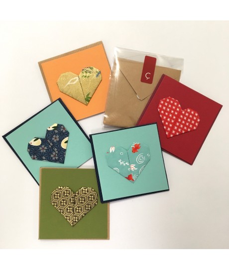 mini-cartes avec enveloppe cœur origami (différents modèles) carte et  enveloppe fait-main - Atelier et boutique «au c cédille»