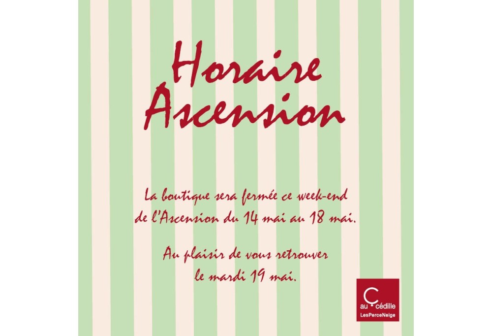 Fermeture de la boutique le week-end de l'Ascension