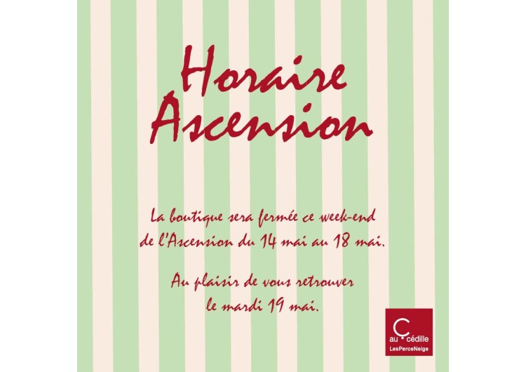 Fermeture de la boutique le week-end de l'Ascension