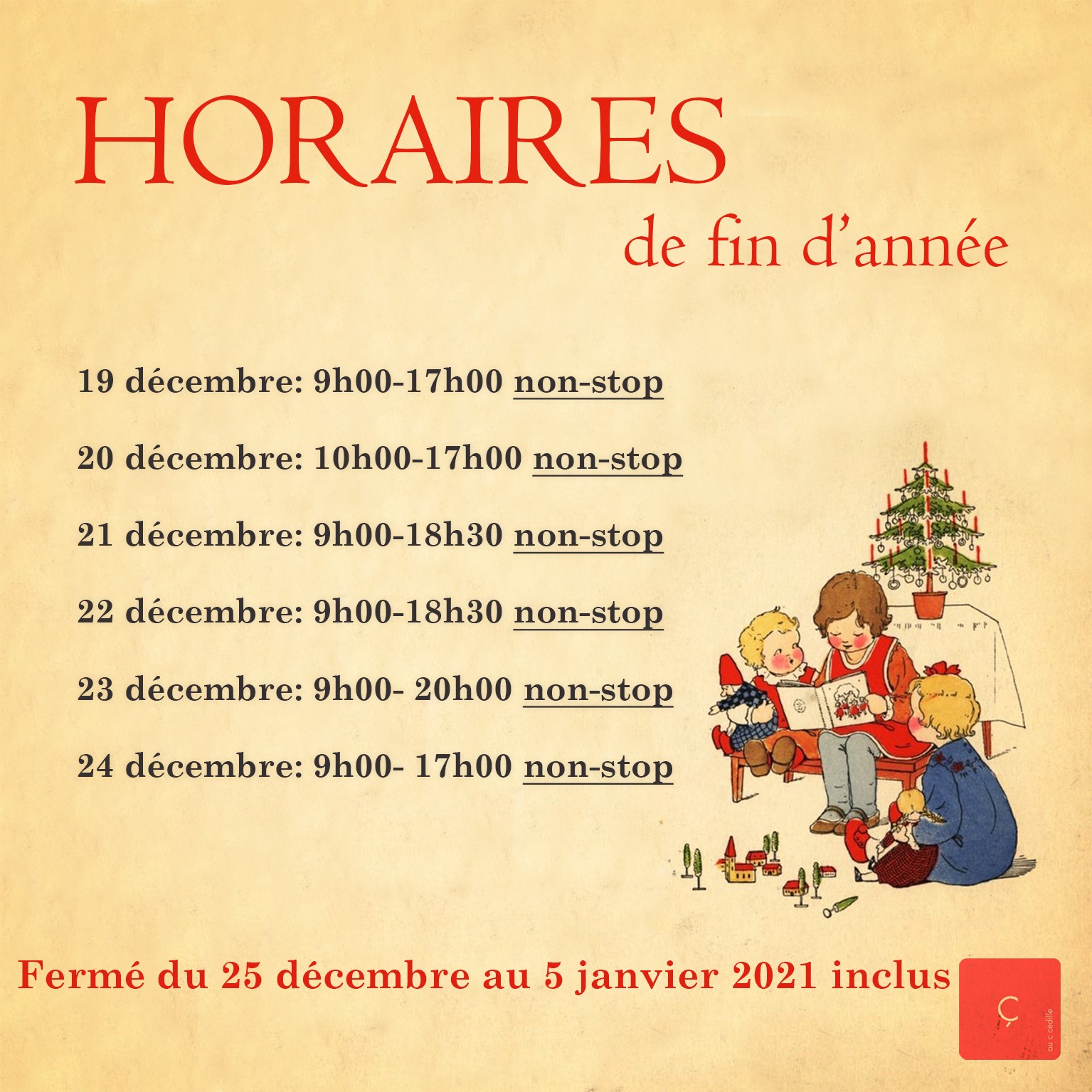 HORAIRES FIN D'ANNÉE